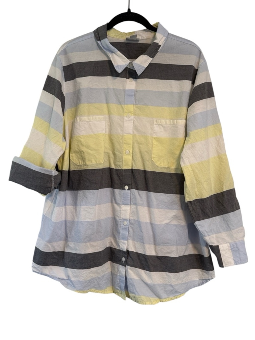 🖤 Jaclyn Smith Button Down Striped 100% Cotton Top